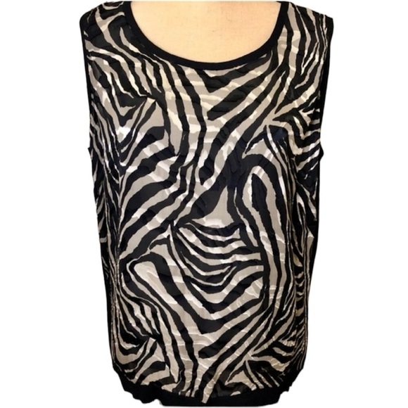 Jones NY Blouse Navy White Animal Zebra Print Scoop Neck SleevelessTop size 1X - Picture 1 of 12